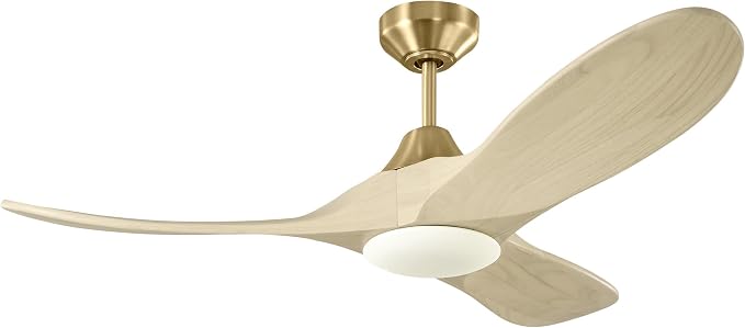 Generation Lighting | 3MAVSM44BBSWWOD | Maverick Smart 44 LED DC Ceiling Fan in Burnished Brass with Washed White Oak Blades and Light Kit | Handheld Remote, 6-speed, Reverse and Dimmer | Damp Rated
