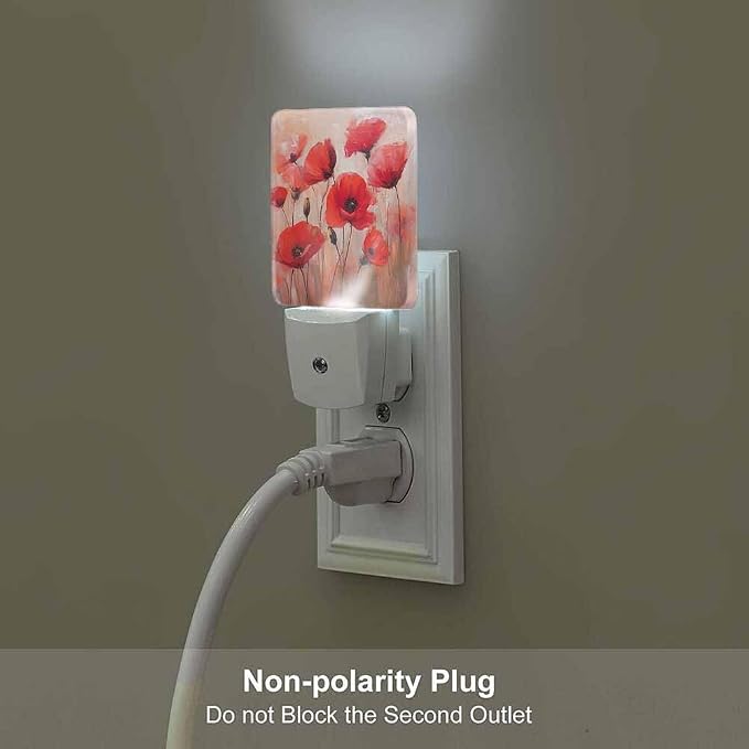 Poppy LED Night Lights Plug into Wall Red 0.5W Plug in Night Light, Dusk to Dawn, Bright Nightlight Auto On/Off, for Room Bedroom Bathroom
