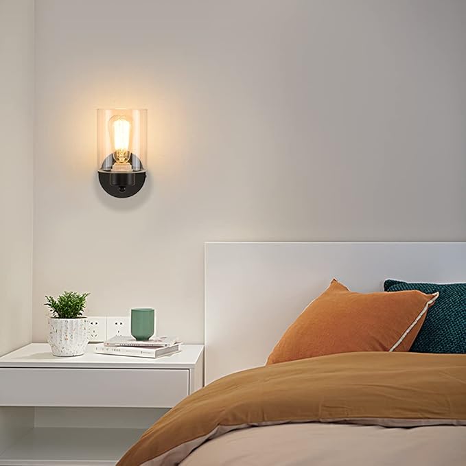 Metal Sconces Wall Lighting with Clear Glass Shade,Bathroom Black Vanity Light Matte Black Wall Sconce, Matte Black Vanity Lights for Bathroom, Modern Wall Light Fixtures