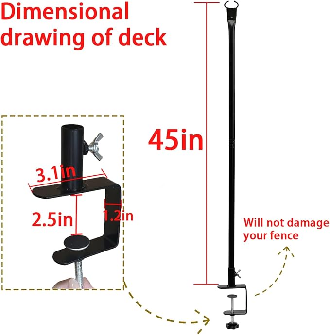 Patio Light Poles for String Lights, 4FT 8 Pack Deck Poles for String Lights with Fence-Friendly Clamps, String Light Poles for Deck Railing Clamp Mount, Metal Hanging Posts for Backyard Garden Bistro