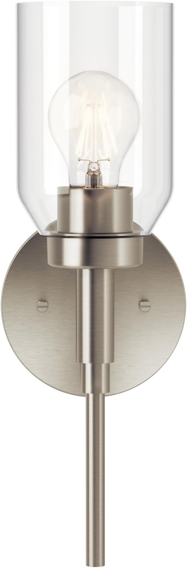 Kichler Madden 1-Light Bathroom Wall Light, Brushed Nickel | Modern wall light with clear glass for bathrooms and hallways (14.75" x 5"), 55183NI