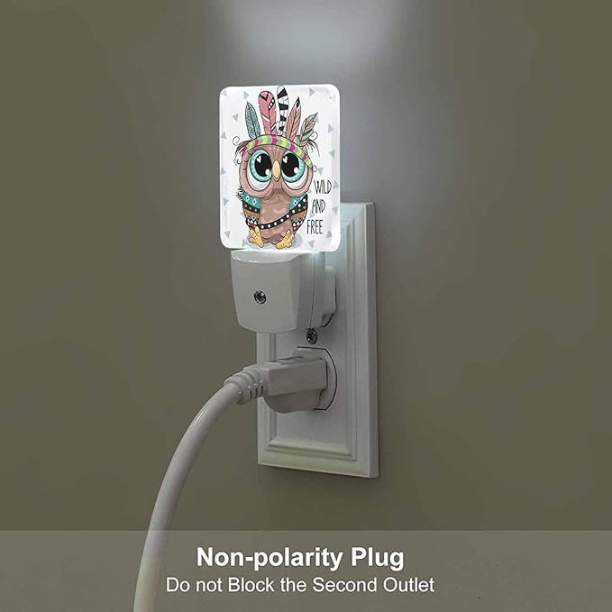 LED Night Light,Cute Cartoon Tribal Owl LED Night Light Plug into Wall with Dusk to Dawn Light Sensor White Energy Efficient Nightlight for Bedroom Bathroom Hallway Living Room Kitchen