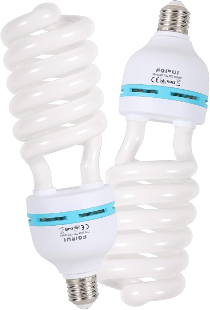2 x 135W Photography Light Bulb 5500K E27 Socket CFL Softbox Bulb for Photography Photo Video Studio Lighting