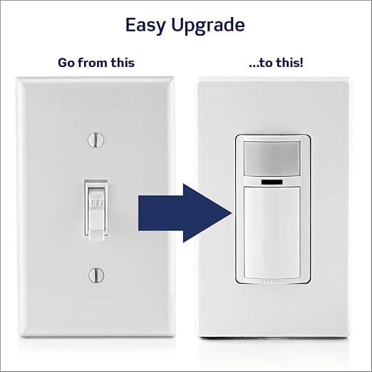 Leviton Motion Sensor Light Switch, Motion Activated, Auto-On/Auto-Off or Manual-On, 2A, No Neutral Wire Required, Single Pole, DOS02-LW, White