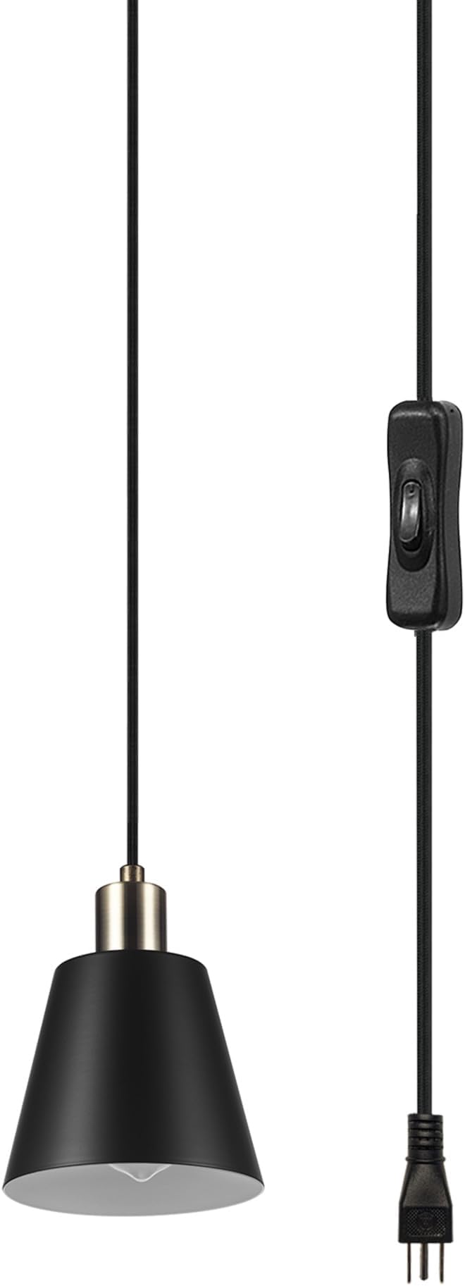 GLOBE Electric 67000153 1-Light Plug-in or Hardwire Pendant Light Fixture, Matte Black, Brass Accents, Living Room Pendant Light, Dining Room Fixture, Hanging Lamp, Hanging Lights for Bedroom