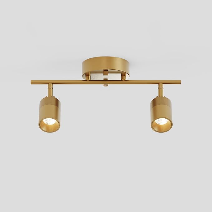 Shura Antique Brass 2-Light Track Light with Rotatable Heads, Integrated LED Bulbs, 15 in. Track Lighting Kit, 3000k, 1120 Lumens