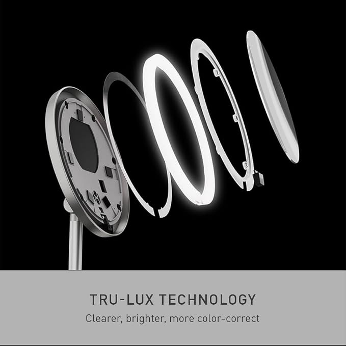 simplehuman Sensor Mirror Fold, 5'' with 10X Magnification, Round Rechargeable Travel Makeup Mirror, Tru-Lux® Full-Spectrum Light, Adjustable Brightness & Height, Brushed Stainless Steel