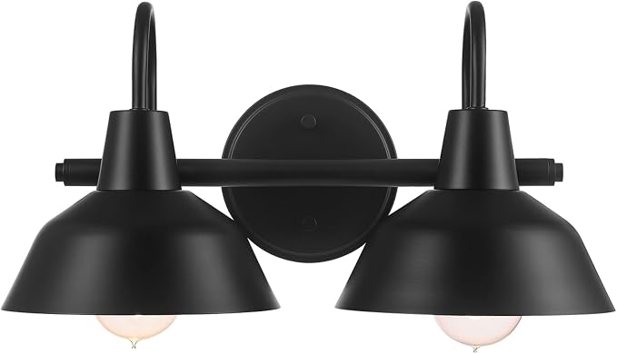 Globe Electric 63000004 3-Piece Bathroom Set, Matte Black, 15.5" 2-Light Vanity Light, Towel Ring, Toilet Paper Holder, Bulb Not Included