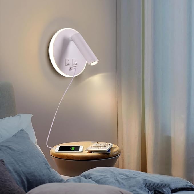 USB Charging Port Wall Wash Light White Bed LED with Interior Wall Adjustable Spotlight Reading lamp Wall lamp Bedroom Indoor Bedside Lamp 3000K (3W + 9W)