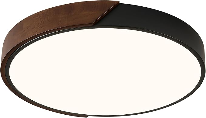 Modern LED Ceiling Light, Dark Walnut Wood Minimalist Flush Mount Ceiling Light Fixture, Dimmable Circle Lighting Lamp with Acrylic Lampshade for Bedroom Hallway Kitchen 15.8"