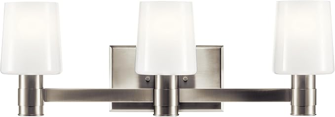 Kichler Adani 3-Light Bathroom Vanity Light, Brushed Nickel | Modern vanity light with opal glass for bathrooms and powder rooms (24" x 8.25"), 55176NI