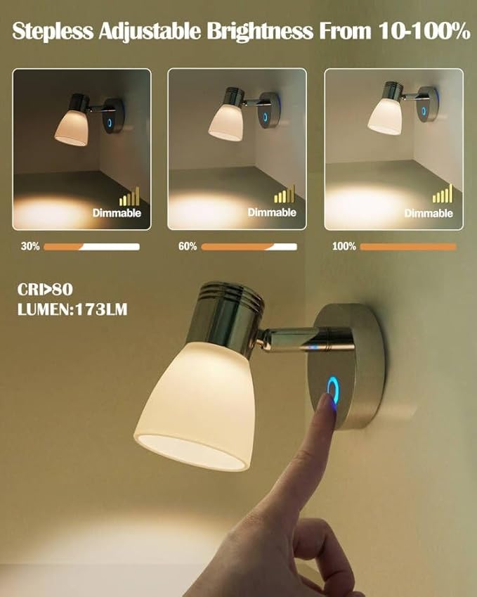 THALASSA Boat Reading Light 12V Interior LED Fixtures RV Reading Lamp Wall Sconce for Marine Caravan Camper Van Motorhome Indoor Lighting with Built-in Touch Dimmer Switch