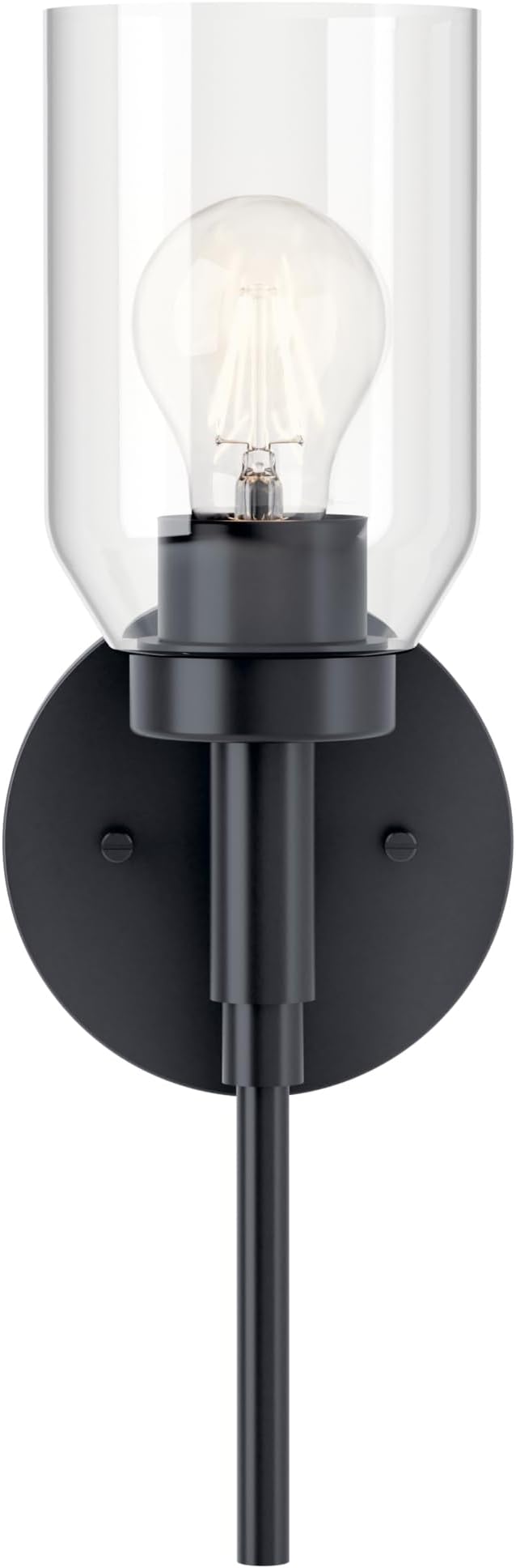Kichler Madden 1-Light Bathroom Wall Light, Black | Modern wall light with clear glass for bathrooms and hallways (14.75" x 5"), 55183BK