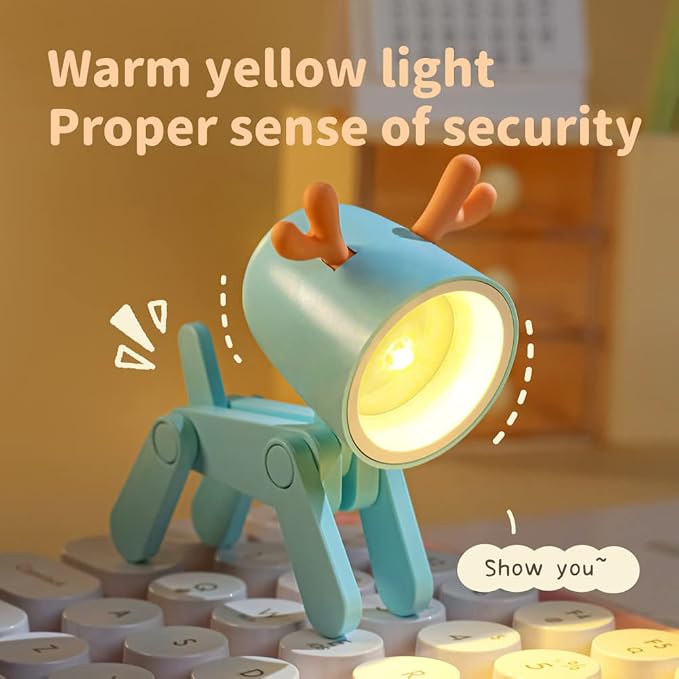 Cute Night Light for Kids, Adorable Mini Led Table Desk Lamp, Decorative Lamp Nightstand, Animal Pet Nightlights, Christmas Decorate Birthday Gifts for Children, Students (Deer 3 Colors-A)