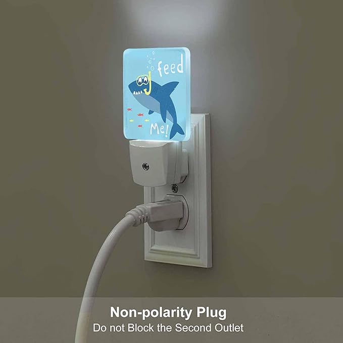 LED Night Light,Funny Cartoon Shark Kids LED Night Light Plug into Wall with Dusk to Dawn Light Sensor White Energy Efficient Nightlight for Bedroom Bathroom Hallway Living Room Kitchen