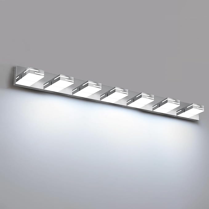 LED Modern Bathroom Vanity Light Fixtures, 7-Light 48-inch Dimmable Chrome Vanity Lights for Bathroom Lighting Fixtures Over Mirror, with 350° Rotatable Heads (Cool White 6000K)