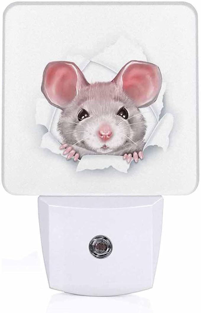 LED Night Light Lamp with Smart Sensor Dusk to Dawn Sensor,Adorable Rat Art Cartoon Night Light Daylight White,0.5W Plug-into Wall for Adults,Bedroom,Bathroom,Hallway,Kitchen
