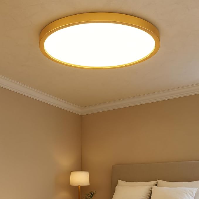 MOONSEA 16 Inch Flush Mount LED Kitchen Ceiling Light Fixture 32W Golden | 3000K/4000K/6500K , 3200LM Kitchen Light Fixtures, 0.98 in Low Profile Ceiling, Brightness Dimmable with Dimmer, Metal Frame