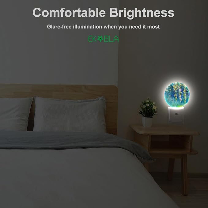 EKOBLA Green Floral Leaves Night Light, Ivy and Wisteria Blossoms Night Lights Plug Into Wall with Auto Sensor for Kitchen Bathroom