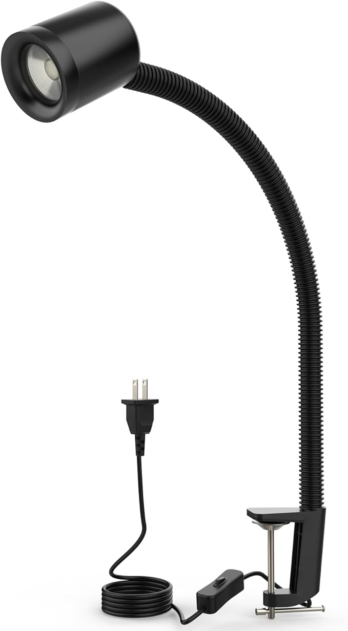LED Clamp Work Light, 1500lumens 20in Flexible Gooseneck Work Lamp with C-Clamp for Lathe Machines, Workbenches. 15W，Yuan 915