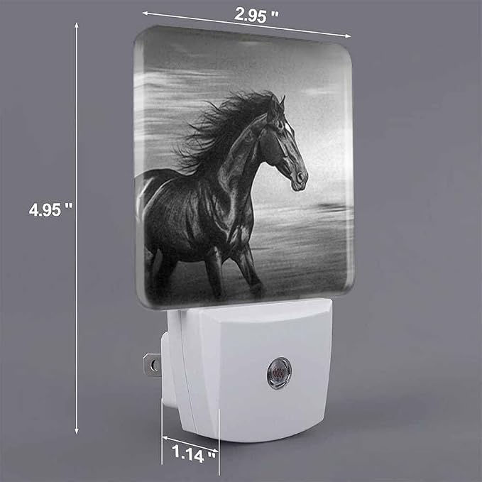 Black Horse Night Light Animal Running Horse on Desert Plug into Wall with Dusk to Dawn Light Sensors 0.5W Warm Nightlights for Bedroom Bathroom Hallway