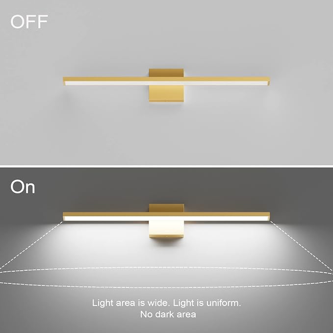 Ralbay 24inch Modern Gold Bathroom Vanity Light Frosted Aluminum Modern LED Gold Bathroom Light Fixtures White Light 6000K
