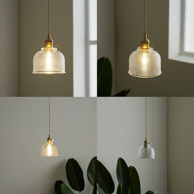 Mini Pendant Light Fixture - Brass Hanging Lamp for Kitchen Island, Bedroom, Entryway, Hallway