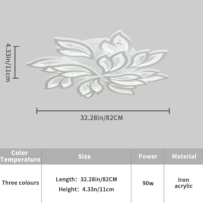 Garwarm 32" LED Flush Mount Ceiling Light, Low Profile Dimmable Fixture | Modern Ceiling Light with Remote, Acrylic Flower Lamp,Stepless Color Temperature Change for Large Bedroom Living Room Kitchen