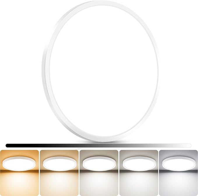libtit 15inch LED Flush Mount Ceiling Light, Dimmable & 5Color Temperatures (3000K-6500K), 30W Round Slim White Light Fixture for Bedroom Livingroom Garage Kitchen