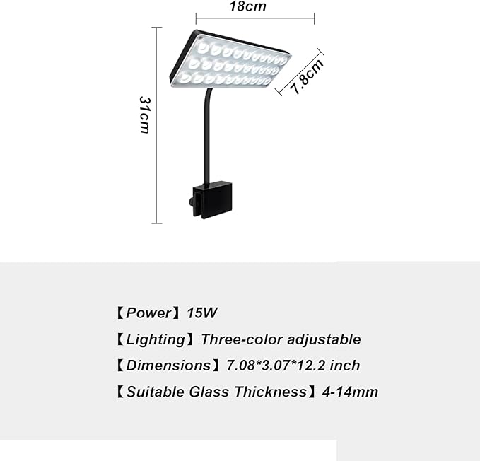 Full Spectrum 15W Enhanced Edition - LED Aquarium Light with Lens, Three Adjustable Modes (Suitable for 10-20 Inch Tanks)