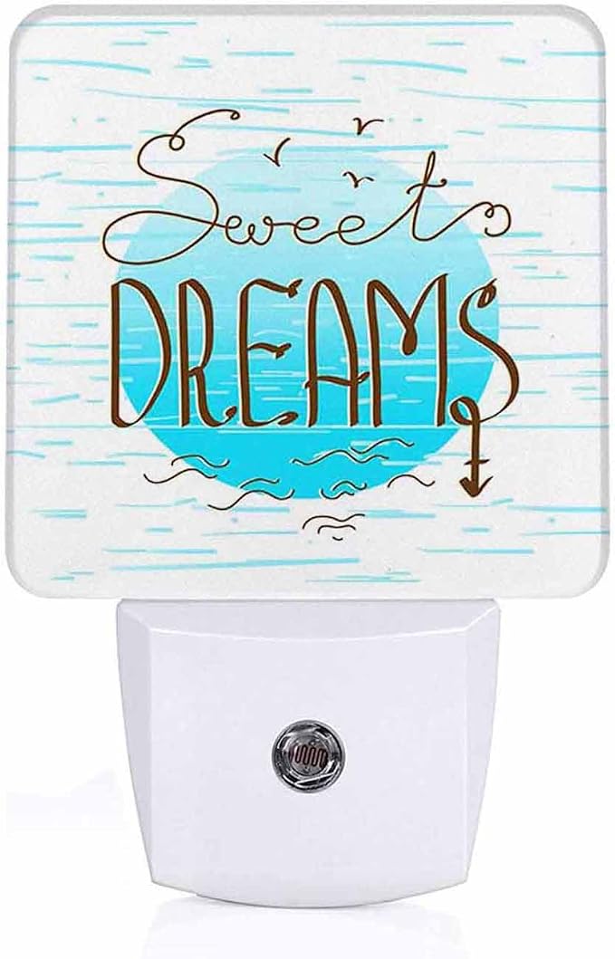 LED Night Light Lamp with Smart Sensor Dusk to Dawn Sensor,Bright Blue Abstract Sweet Dreams Phrase Night Light Daylight White,0.5W Plug-into Wall for Adults,Bedroom,Bathroom,Hallway,Kitchen