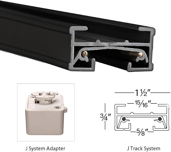 WAC Lighting J Track 6FT Single Circuit Field Cuttable 120V Track for J Style 2-Wire Track Fixtures with 2 Endcaps in Black