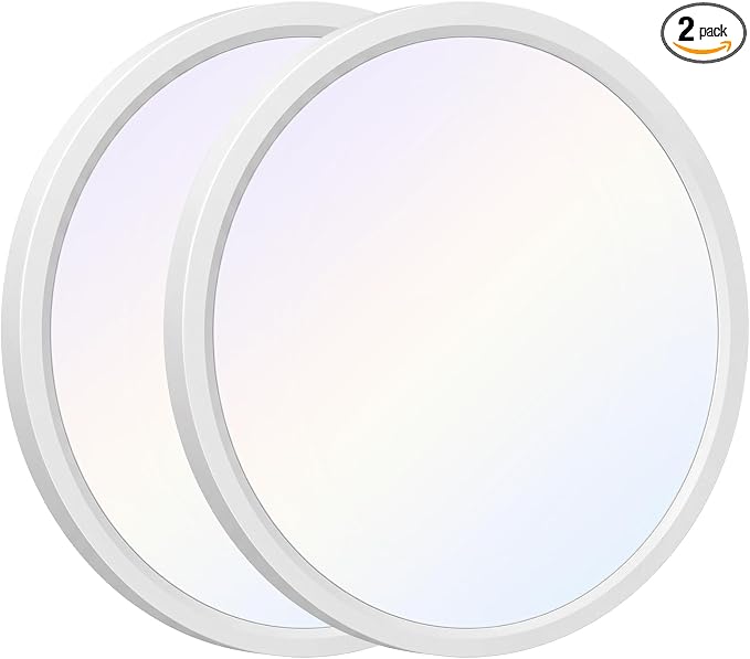 2-Pack Flush Mount 12Inch Ceiling Light Fixtures 24W Ultra-Thin 0.7" | 5CCT 2700K-3500K-4000K-5000K-6500K, Edge-Lit LED Round Flat Panel Light for Living Room Bedroom Bathroom Hallway, White