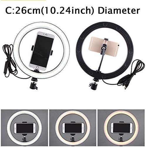 Ring Light OEBLD Dimmable with 3 Light Modes & 10 Brightness Level LED Ring Fill Lights for Phone Live Stream Makeup YouTube Shooting (C(10''Ring Light with Clip))