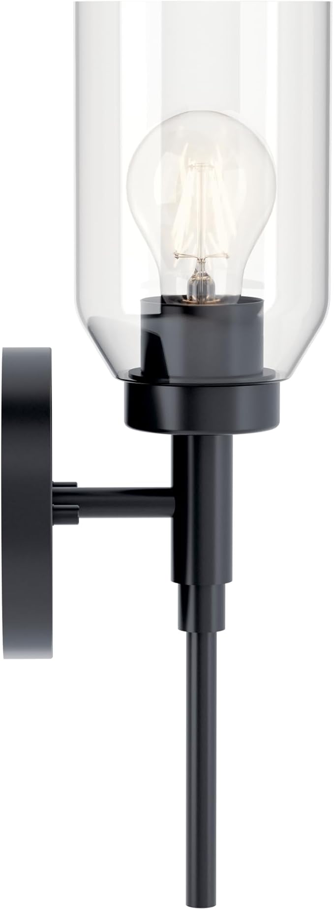 Kichler Madden 1-Light Bathroom Wall Light, Black | Modern wall light with clear glass for bathrooms and hallways (14.75" x 5"), 55183BK