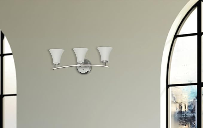 Anta Modern Farmhouse 3-Light Vanity Light Indutrial Wall Sconce Lighting with Etched Glass Shade in Brushed Nickel Finish for Bathroom, Hallway, Entryway, Kitchen, Mirror, Laundry Room