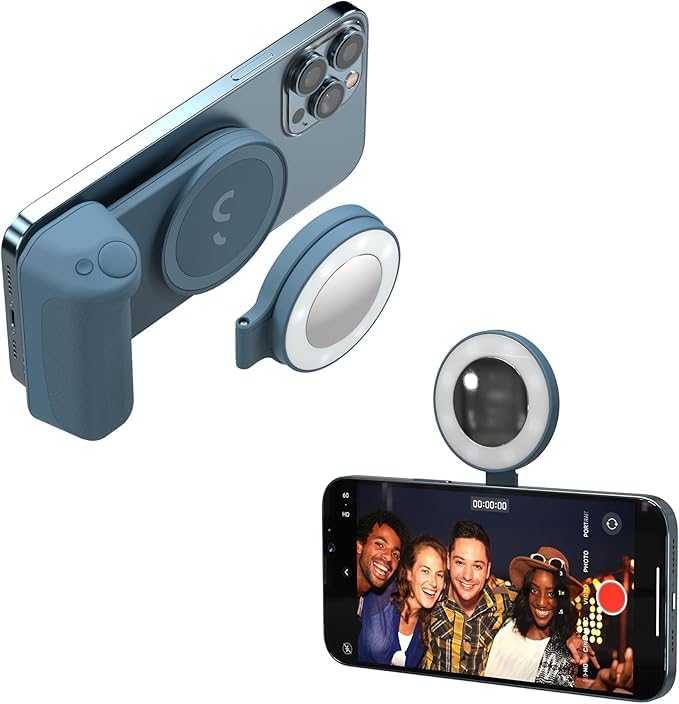 ShiftCam SnapPocket Light - LED Selfie Ring Light with Four Brightness Settings and Built in Battery - Magnetic Mount Snaps on to Any Phone - Flippable Design