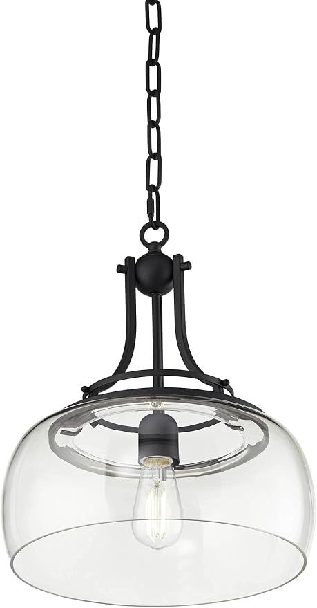 Charleston 13 1/2" Wide Black and Clear Glass Pendant Light Light Fixture | Lighting Industrial Farmhouse Rustic LED for Dining Room House Foyer Kitchen Island Entryway Bedroom High Ceilings