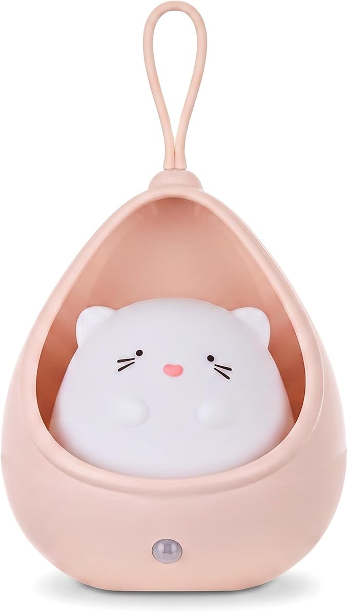 TriPro Cute Kitty Motion Sensor Night Light Wall Lamp,Rechargable,Bedroom Decoration for Kids Baby Toddler Teen Gift (Pink)