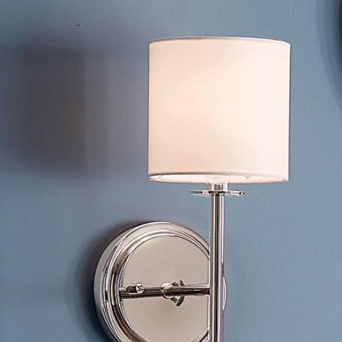 Kichler Ali 1 Light Wall Sconce in Polished Nickel with White Fabric Shade for use in Bathrooms, Bedrooms, Kitchens, Dining Rooms and Hallways, 52505PN