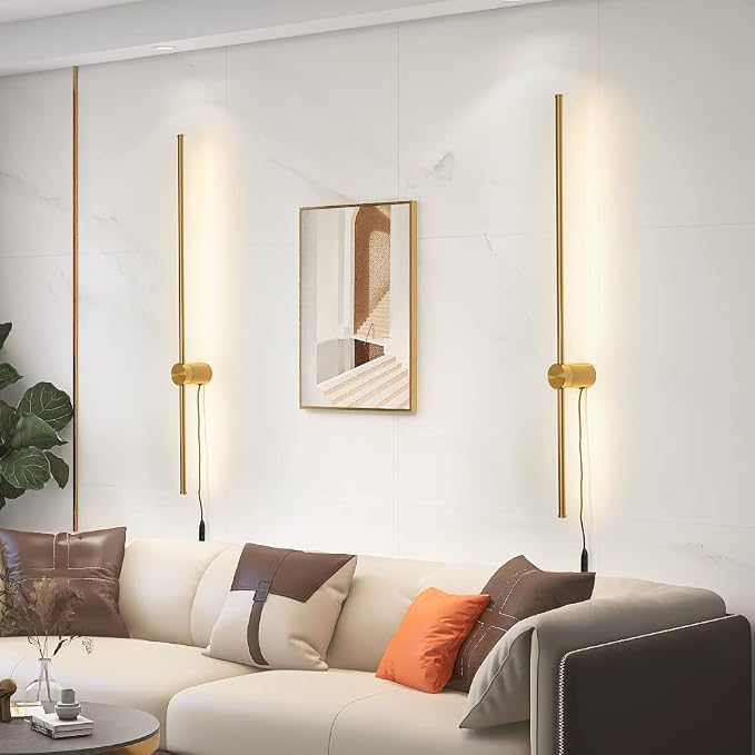 Modern Plug in Wall Sconces Set of Two,Gold Plug in Wall Light with Remote,Wall Lamp with Plug in Cord, LED Wall Light with Memory Function, Original Brand Lighting