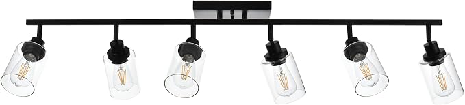 MELUCEE Ceiling Track Lighting Kits with Flexibly Rotatable Light Head | 6 Light Bathroom Light Fixtures Wall Mount Modern Black Spotlights with Clear Glass Shade, 45.3 Inch