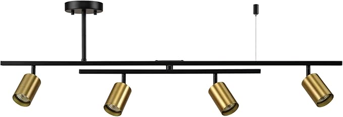 Globe Electric 4-Light Track Lighting, Matte Black, Matte Brass Heads, Center Swivel Bar, Dimmable, 57501