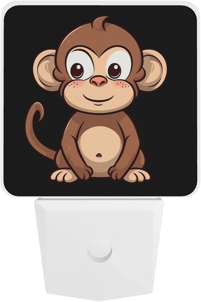 Cartoon Brown Monkey Print Night Light with Light Sensors Plug in LED Lights Smart Nightstand Lamp Plug in Night Light for Bedroom Bathroom Hallway Home Decor