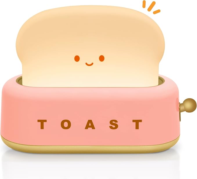 Desk Decor Cute Toast Lamp Small Desk Lamp Night Light for Kids | Rechargeable with Smile Face Kawaii Decor for Bedroom, Table, Bedside, Desk Gifts for Kids and Adults