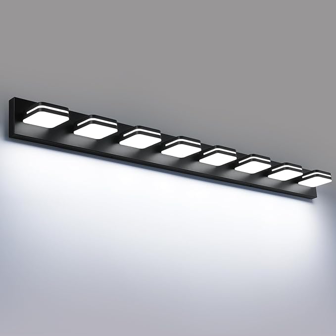 Torondo 360° Rotate LED Bathroom Vanity Light Fixtures, Acrylic Vanity Lights for Bathroom, Modern Wall Lighting Fixtures Over Mirror Living, Matte Black, Natural White, 8-Light, 53-Inch