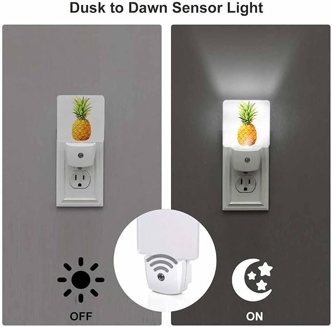 Pineapple Night Light Plug-into Wall Yellow Nightlight Lamp with Dusk to Dawn Sensor, Led Lamp 0.5W Energy Efficient for Home Decor