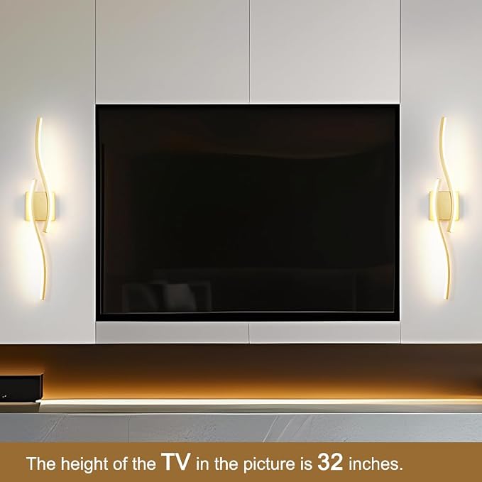 Daunton Modern Gold Wall Light Fixture Set of 2, RC Dimmable LED Wall Light Indoor, LED Wall Decor for Hallway Bedroom Living Room, Hardwired Wall Sconce with Remote Control, 27.56" in, Timer, Memory