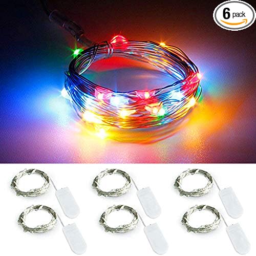 YKB 6 Pack Fairy Lights Battery Operated with 20 Mini LEDs on 6.6FT Copper Wire, LED Starry String Lights Powered by 2xCR2032(Incl) Batteries, for Wedding Holiday Halloween Christmas Decor Multicolor