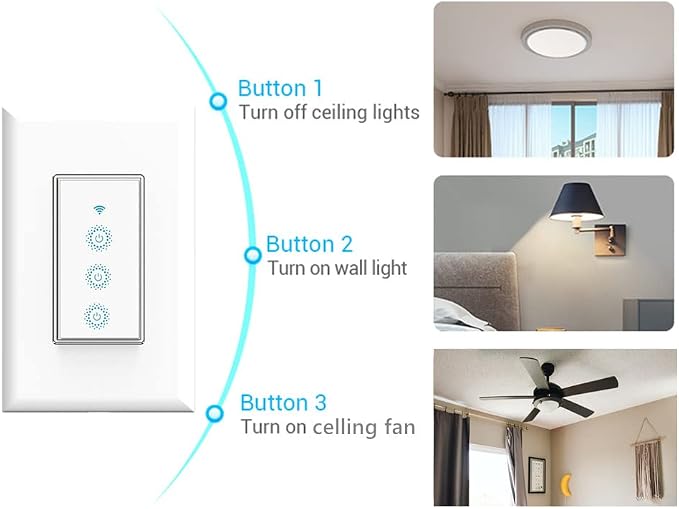 Nexete Smart Triple Light Switch, Remote Voice Control, Compatible with Alexa & Google Assistant, Neutral Wire Required (1-Pack)